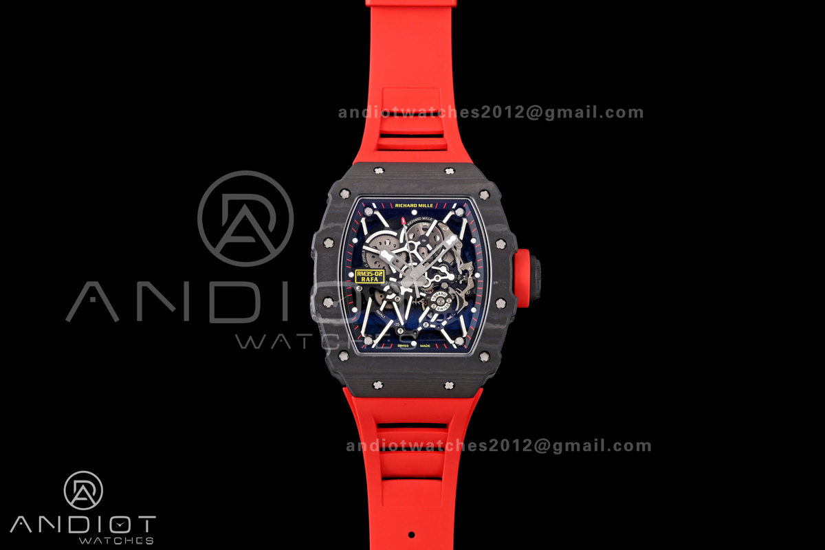 Mille Studio RM035-02 NTPT 1:1 Best Edition Skeleton Dial on Red Rubber Strap RMAL1 Super Clone Free Sprung
